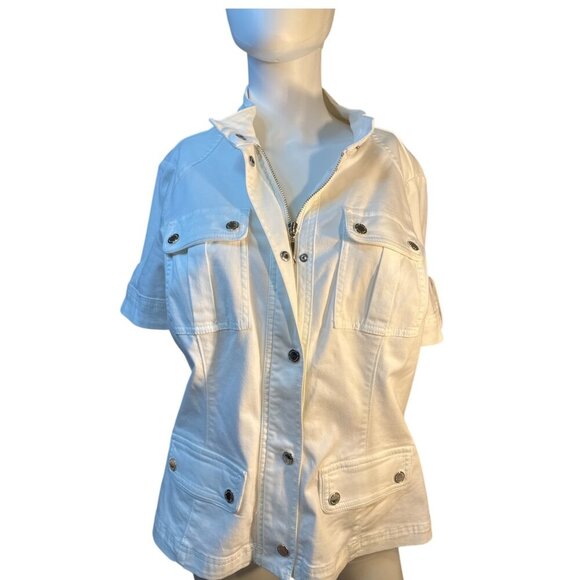 White House Black Market Short-Sleeve  Button-Up and Zip Jacket Size 12  EUC - Picture 1 of 7